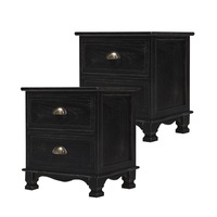 2x Vintage Storage Cabinet Bedside Table 2 Drawer LYDIA BLACK