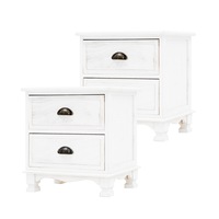 2x Vintage Storage Cabinet Bedside Table 2 Drawer LYDIA WHITE