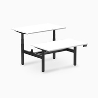 Desky Back to Back Round Leg Melamine Sit Stand Workstation