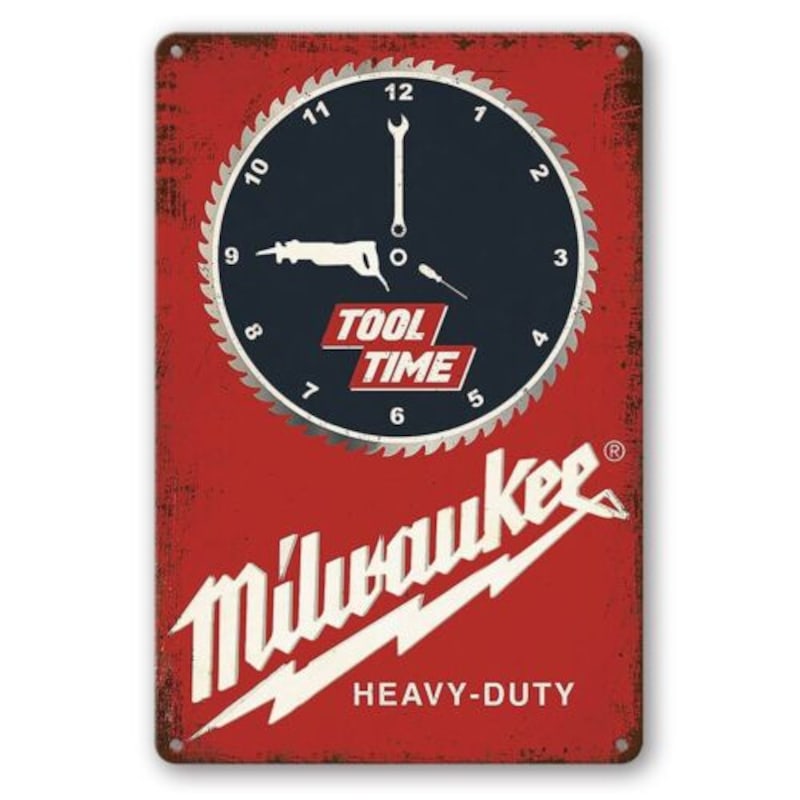 Tin Sign Milwaukee Tool Time Working Rustic Look Decorative Wall Art  Australia