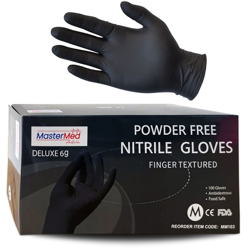 100pcs Mastermed Small Black Nitrile Gloves - Powder Free - Heavy Duty - Large Unbranded Australia