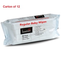 12 Pack Bastion Pacific Regular Baby Wipes Non-Alcohol 40gsm (80 Sheets/Pack)
