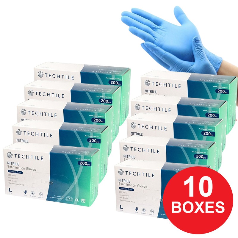 2000pcs Techtile Blue Nitrile Powder Free Gloves TGA approved 3.5g - Large Size  Australia