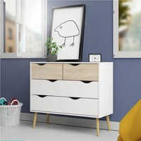 Cosmoliving Chest of 4 Drawer Mid century Bedroom Furniture W98 x H81cm