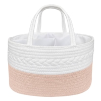 Living Textiles - 100% Cotton Rope Nappy Caddy - Small - Blush/White