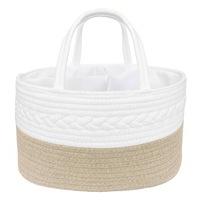 Living Textiles - 100% Cotton Rope Nappy Caddy - Small - Natural/White