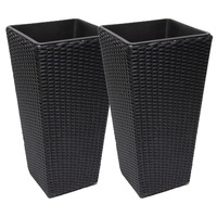 ASWAN 2 Piece Set Poly Rattan Wicker Large Planter Pot - Black