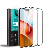 [2 Pack] ZUSLAB iPhone 13 Pro Tempered Glass Screen Protector Flim Case Friendly 9H Hardness for Apple (2021) - Black