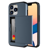 ZUSLAB Slide Armor Card Holder Case for iPhone 13 6.1" Protective Shockproof Hard Back Cover for Apple - Dark Blue