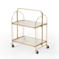 Gatsby Bar Cart Fluted Glass & Gold Metal - Foldable Storage Shelf & Trolley