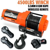 ZESUPER 4500LBS Electric Winch 12V Wireless Synthetic Rope ATV UTV Boat Trailer 4x4 4wd