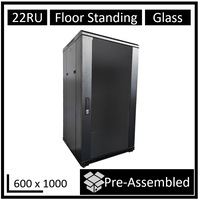 LDR Assembled 22U Server Rack Cabinet (600mm x 1000mm), Glass Door, 1x 8-Port PDU, 1x 4-Way Fan, 2x Fixed Shelves