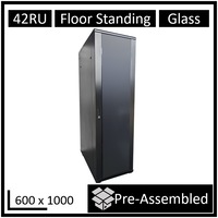 LDR Assembled 42U Server Rack Cabinet (600mm x 1000mm) Glass Door, 1x 8-Port PDU, 1x 4-Way Fan, 2x Fixed Shelves