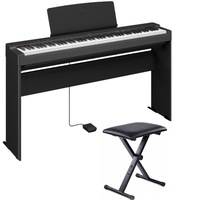 Yamaha P-225 88-Key Weighted Portable Digital Piano w/ L200 Wooden Stand & Bench (BLACK)
