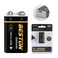 Beston Micro USB 9v Rechargeable Battery Li-ion Battery 9000mWh With cable 1500+ Recharge Cycles