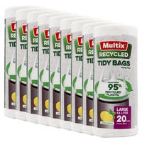 180 Pack Multix Recycled Lemon Fresh Scented 34L Tidy Bags Large 71cm x 58cm (9 x 20 Bags)