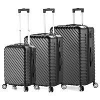 Nelio 3 Piece Hardcase Spinner Luggage Suitcase with TSA Lock Set Black (55cm/47cm/40cm)