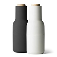 Audo Copenhagen Set of 2 Salt & Pepper Bottle Grinders Ash Carbon w/Beech Lid