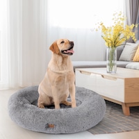 Charlie's Pet Faux Fur Fluffy Calming Pet Bed Silver (Small, Medium, Large)