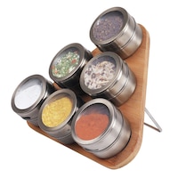 Clevinger Magnetic Triangular Bamboo Spice Rack With Jars