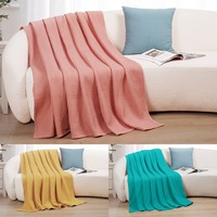Gioia Casa Soft Washed Textured Cotton Waffle Throw Blanket 130 x 155cm (Mustard, Coral Pink, Peacock)