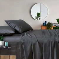 Gioia Casa 100% Vintage Washed Cotton Sheet Set Charcoal (Single, King Single, Double, Queen, King)