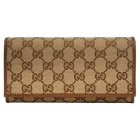Gucci Women's GG Canvas Leather Long Wallet Beige/Brown