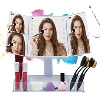 Impressions Tri-Fold Makeup Mirror Acrylic Storage LED Lights Vanity
