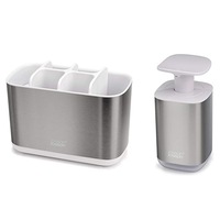 Joseph Joseph 2 Piece Stainless Steel Bathroom Beauties Caddy and Soap Dispenser Sink Set White