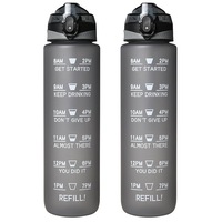Kubo 1L Motivational Water Bottle with Time Markings (2 Pack)