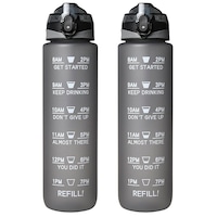 Kubo 1L Motivational Water Bottle with Time Markings (2 Pack)