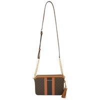 Michael Kors Jet Set Medium Logo Stripe Crossbody Bag Brown/Acorn