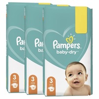 Pampers 198 Pack Dry Overnight 12 Hour Unisex Baby/Infant Nappies Diapers Size 3, 6-10kg