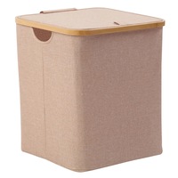 Sherwood Home Short Rectangular Linen and Bamboo Laundry Hamper with Cover Rose Gold