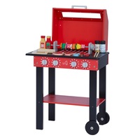Teamson Kids Little Helper Backyard BBQ Grill Playset with 26 Cooking Accessories, Red/Black