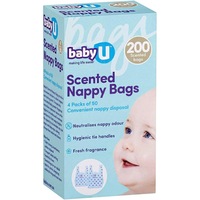 200pk BabyU Scented Nappy Bags - Convenient nappy disposal - Neutralises nappy odour - Hygienic tie handles