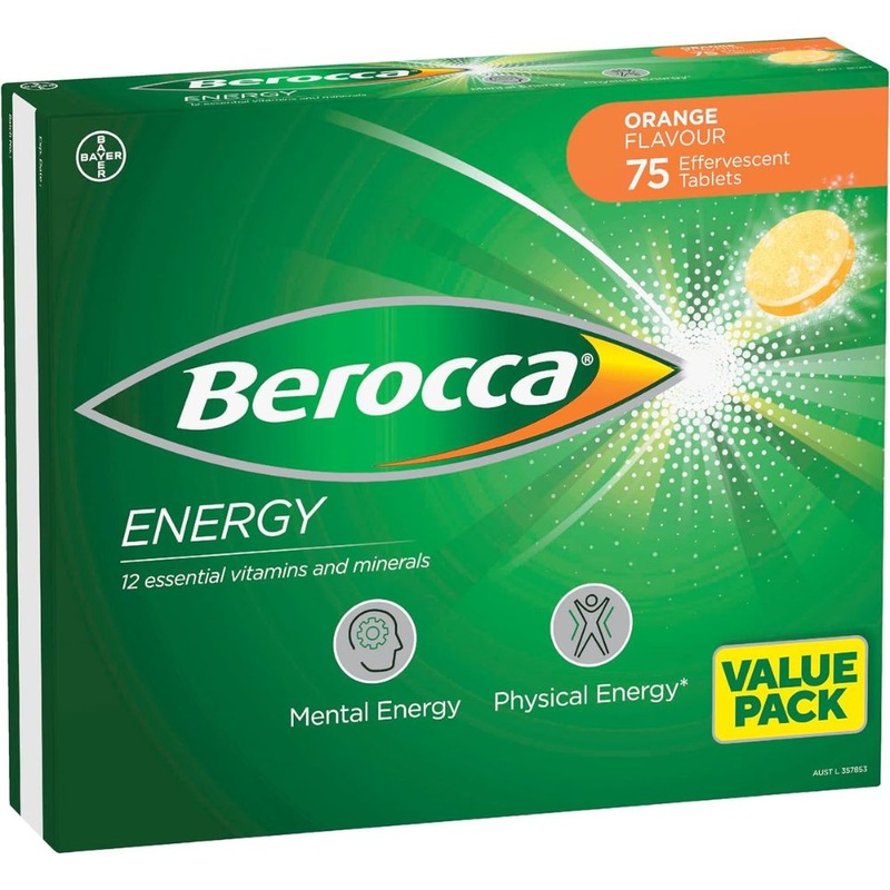 75 Effervescent Tablets Berocca Energy Multivitamin with B Vitamins: B3 B6 B12 Vitamin