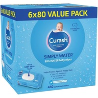 Curash Simply Water Baby Wipes  Pack of 480 (6 x 80 pack)