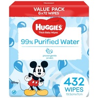 Huggies Thick Baby Wipes 99% Purified Water 432 Count (6 x 72 Pack) - Packaging May Vary