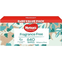 Huggies Thick Baby Wipes Fragrance Free 640 Pack (8 x 80 Pack) - Packaging May Vary
