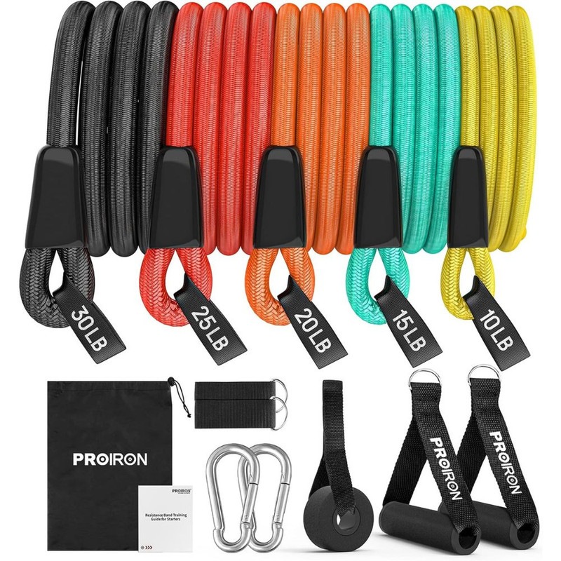 PROIRON Resistance Bands Set 14 Pieces Anti-Snap Resistance Band Exercise with Handles, Door Anchor, Ankle Straps, Training Manual and Carrying Bag DULGE