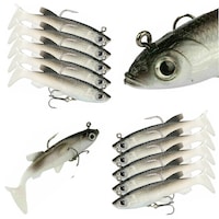 10PCS Soft Fishing Vibe Lures Plastic Poddy Mullet Flathead Jig Heads Barra Cod Fishing