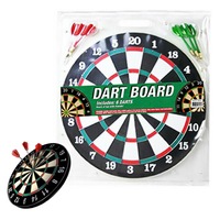 38cm Dartboard in Wooden w/ 6 Darts Large Pub Style Dart Board Game Best