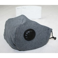Cotton Cloth Face Mask w 2 Filters Reusable Washable Adjustable 3Ply Grey