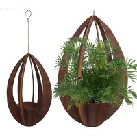 Large Metal Hanging Planter Rust Brown Pot Flower Holder Garden Outdoor 46x70cm