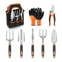 GreenHaven Garden Tool Set - 8 Piece Stainless Steel Set with Carrying Tote