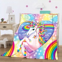 Sweet Heart Unicorn Coral Fleece Blanket Throw Queen Size