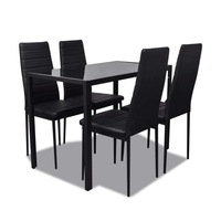 5 Pcs Modern Dining Table And Chairs Set Glass Top 4 Seater Faux Leather Seat