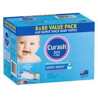 Curash Soft Baby Wipes Newborn Simply Water Sensitive Skin 640 Pack Not Flushabl