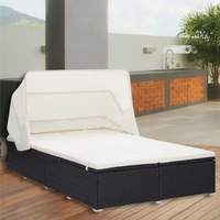 Double Garden Sun Lounger Bed Adjustable Sun Lounge With Cushions + Shade Canopy